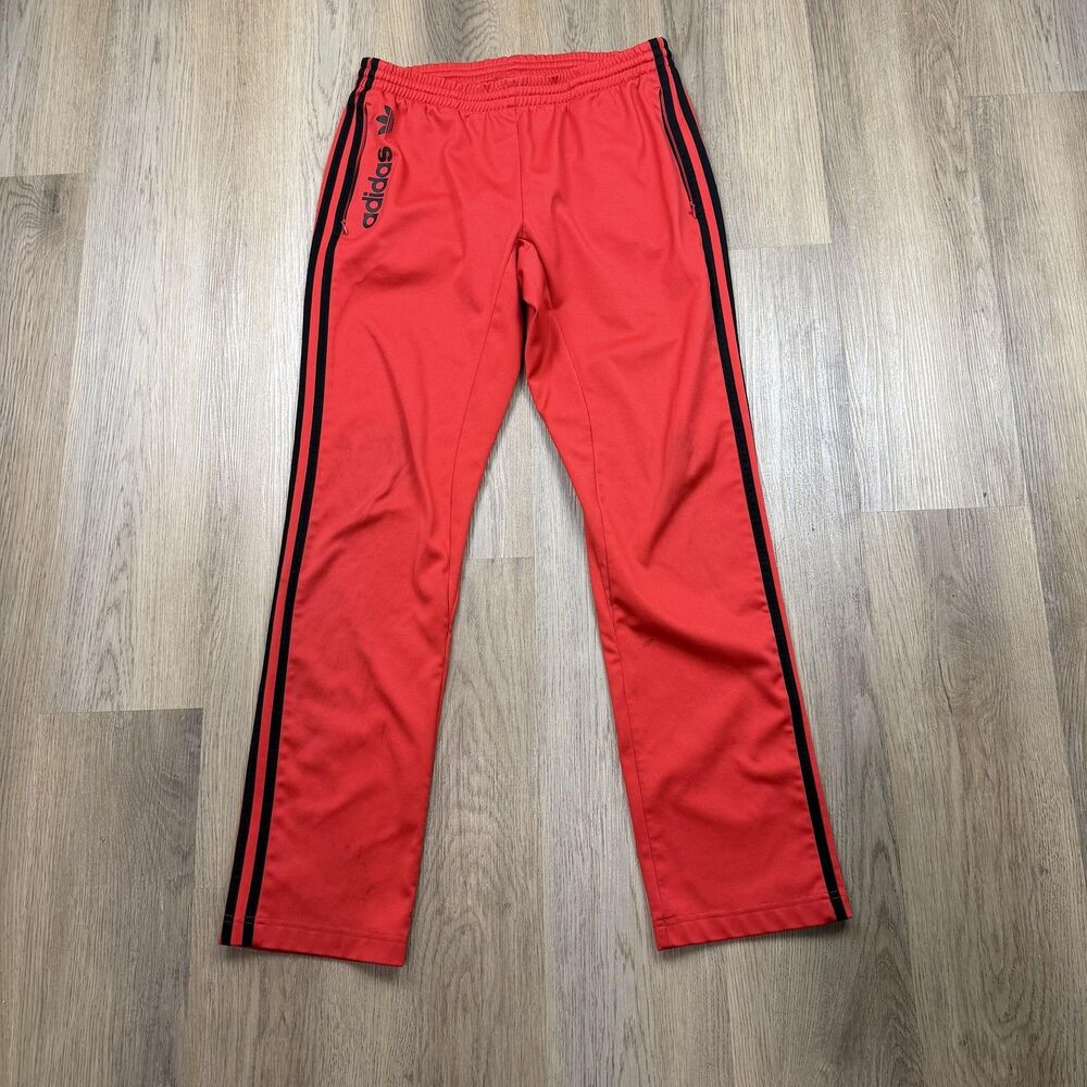 Adidas Track Pants Mens Large Red Originals 3-Stripes Trefoil Zip Pocket
